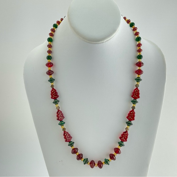 Host Pick! Christmas Tree Necklace & Earrings Set, Handmade, Vintage Glass Beads - Picture 9 of 10